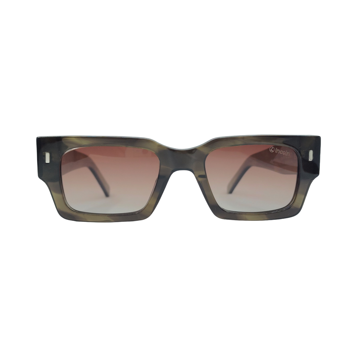 A pair of square sunglasses with a dark brown and black tortoiseshell frame and gradient brown lenses, shown against a plain white background.