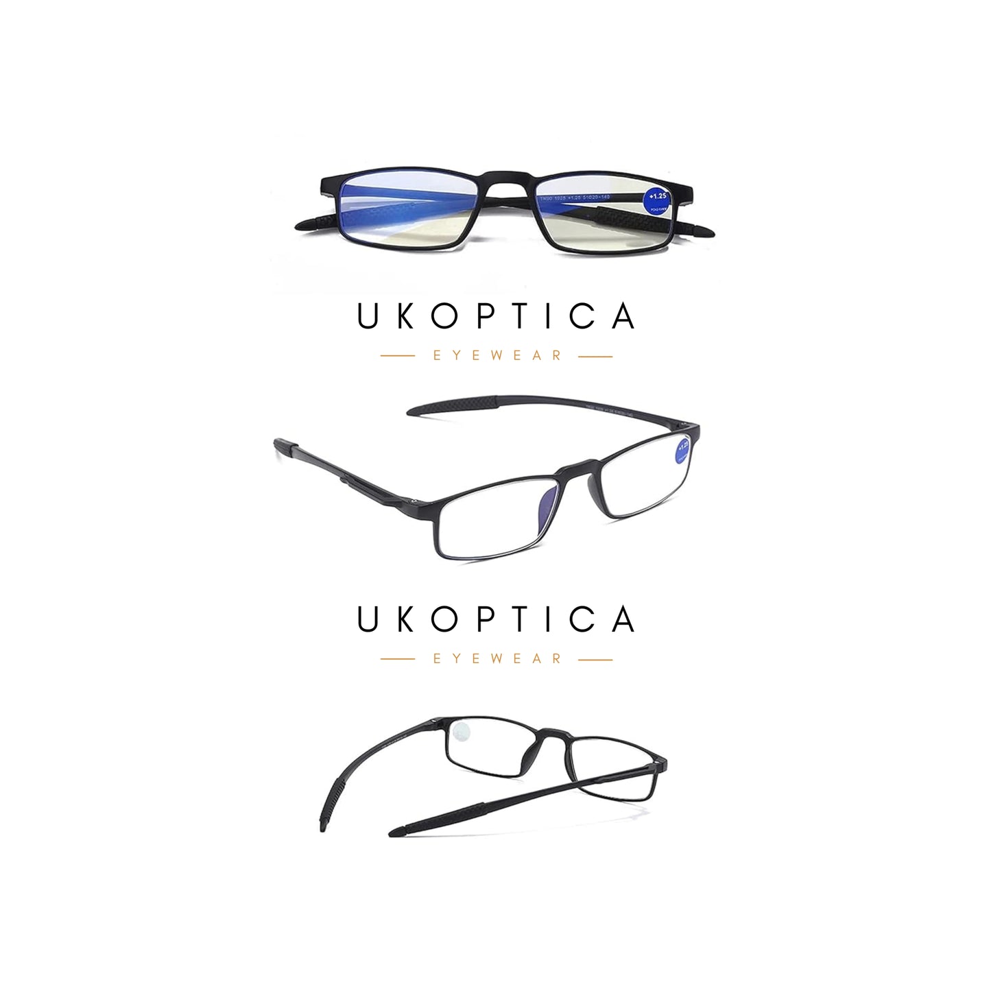 UKOPTICA +1.75 Blue Block TR-90 Unisex Free Size Black Reading Glasses with Case